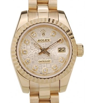 Aaa replica watch Pattern Gold DateJust Ribbed Dial Rolex Gold Bezel 0729